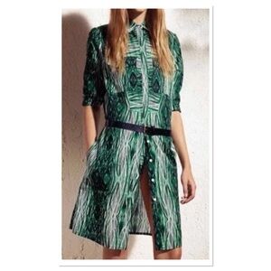 Derek Lam For Design Nation Green Print 100% Cotton Shirt Dress Sz L